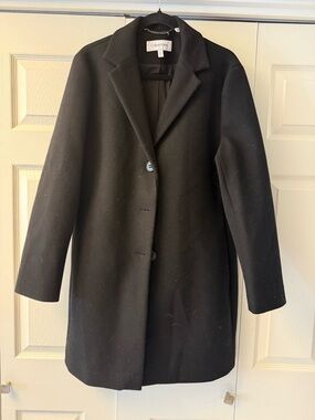 Calvin Klein Women's Black Wool Blend Single-Breasted Coat Large